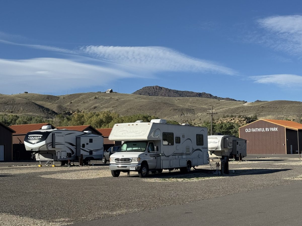 Fourth of July in Cody Wyoming: Your Complete 2026 Guide 8 RV sites at Old Faithful RV Park in Cody Wyoming with Wyoming hills in the background